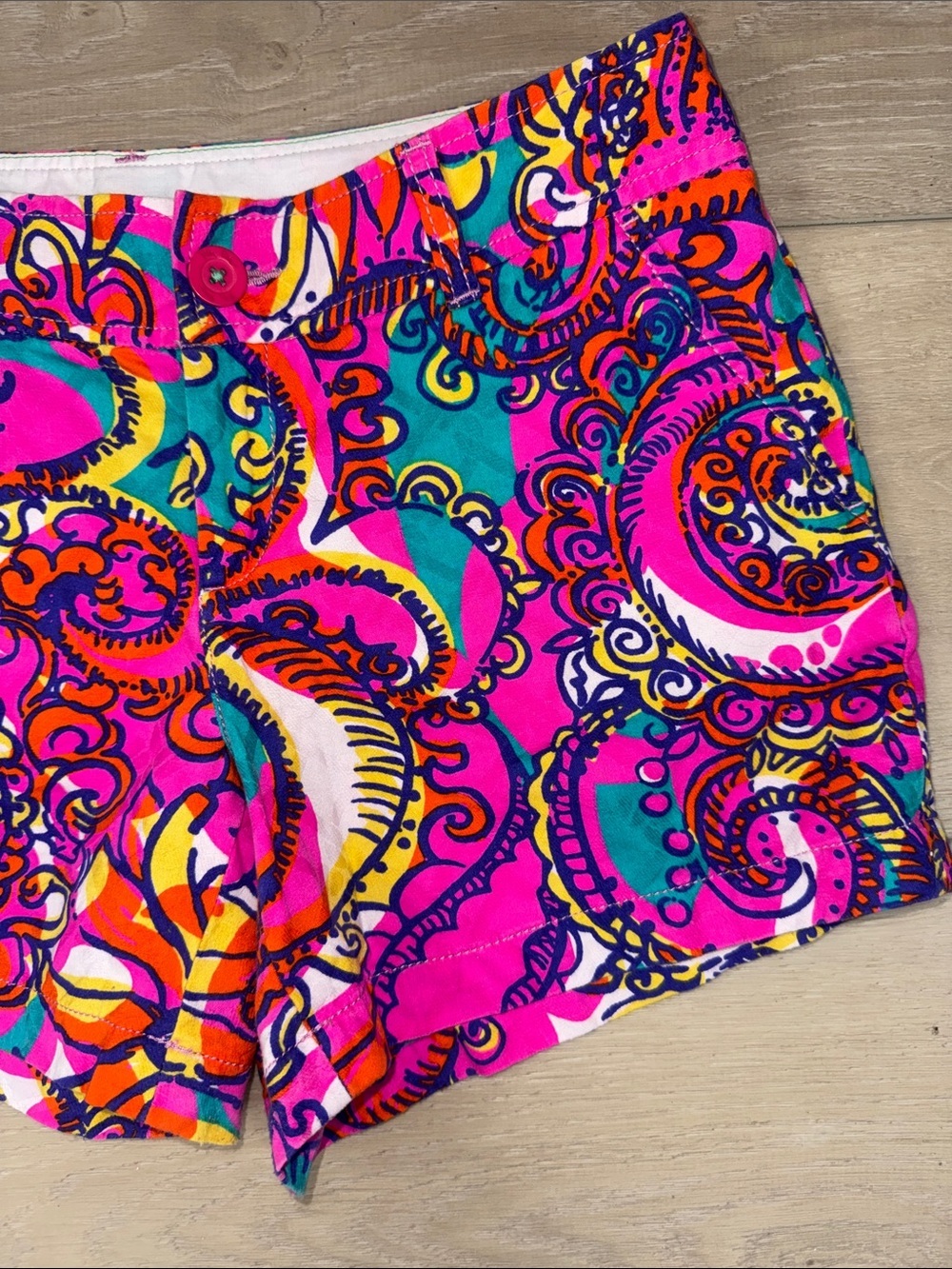 Lilly Pulitzer Vibrant Pink Teal Orange Paisley Bike Shorts - Picture 2 of 8
